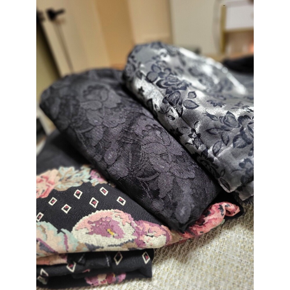 Black Silver Satin, Black Lace, Black Floral Fabric Sewing Material Remnants